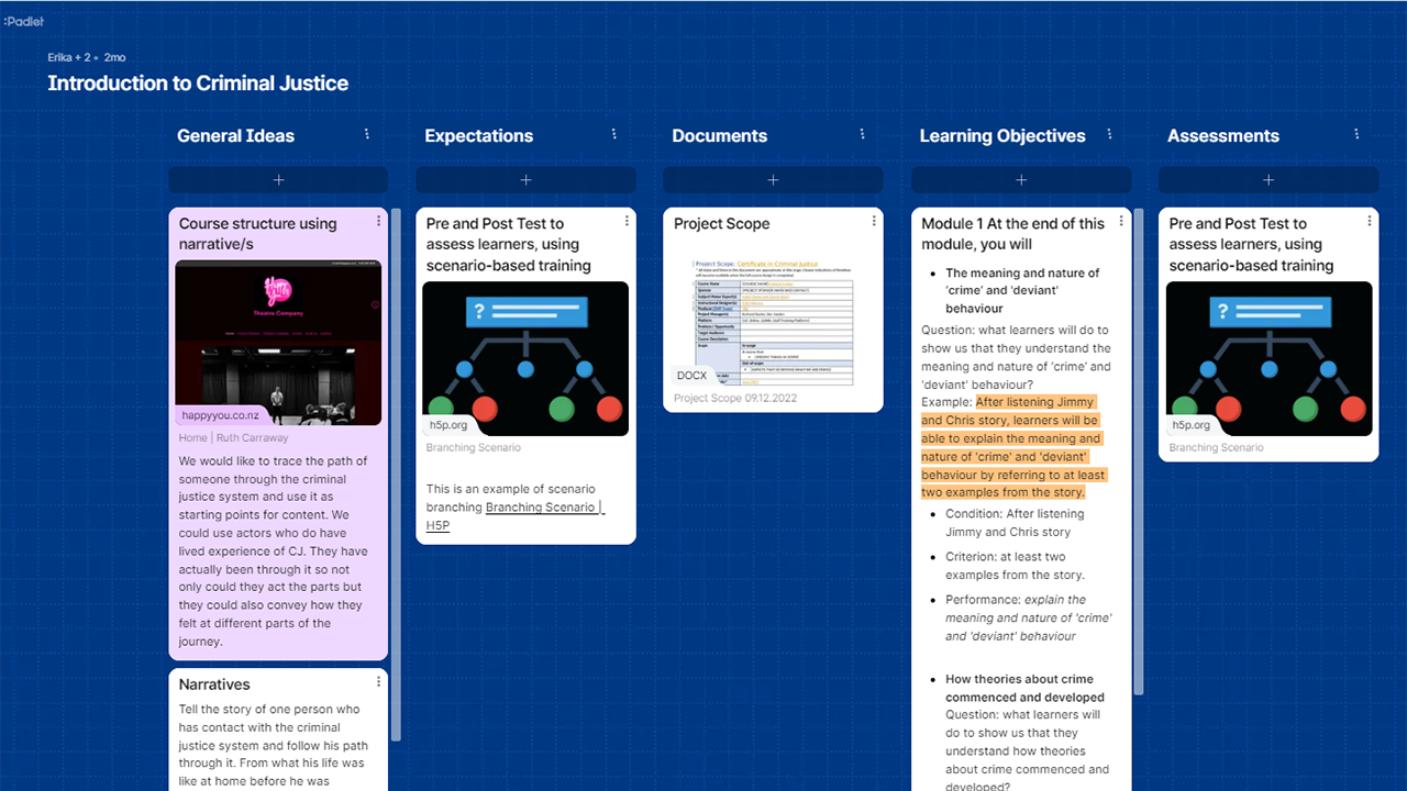 Padlet board used to brainstorm expectations and design ideas